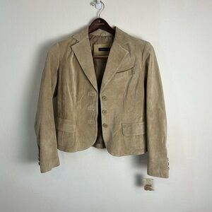 🤎 “Old-Money Chic– NWT Valerie Stevens Tan Suede Leather Blazer Jacket Women’s M